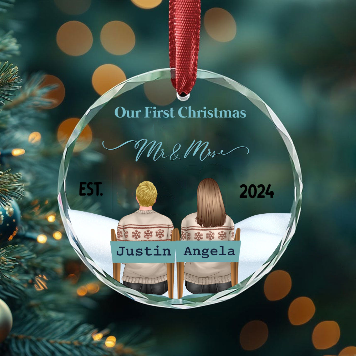 Personalized First Christmas Crystal Glass Ornaments | "Engaged, Married, and Mr. & Mrs." 2024 Keepsake